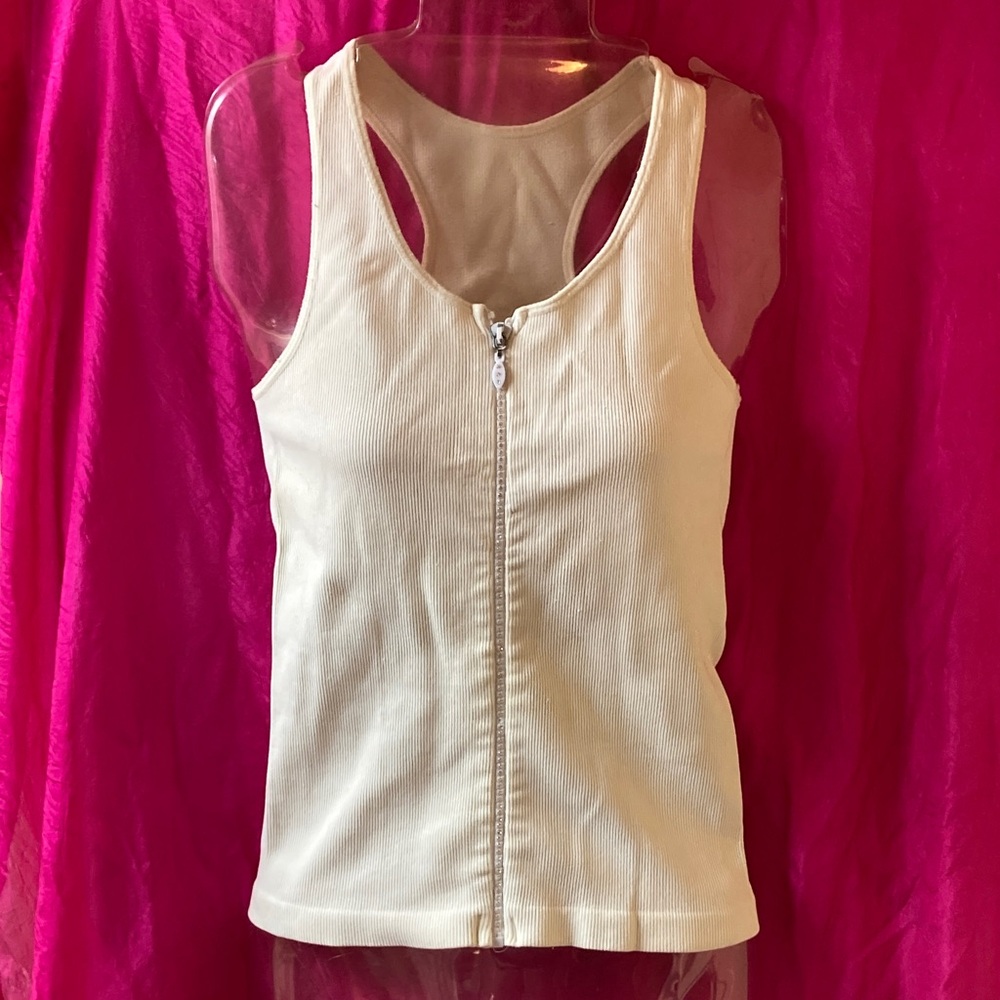 White Rhinestone Bejeweled Zipper Tank Top